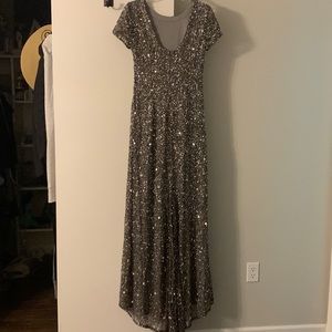 Adrianna Papell Scoop Back Sequin Gown in Lead, Size 10